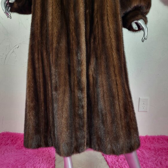 VINTAGE~PLUS 1X/2X~RANCH BROWN MAHOGANY GENUINE REAL FULL LENGTH MINK FUR COAT - Picture 3 of 16
